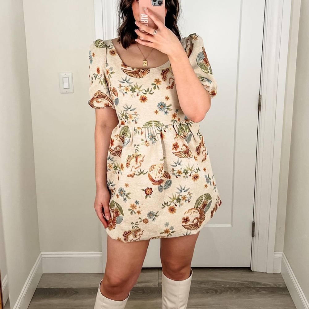 Cream and design mini dress NWT